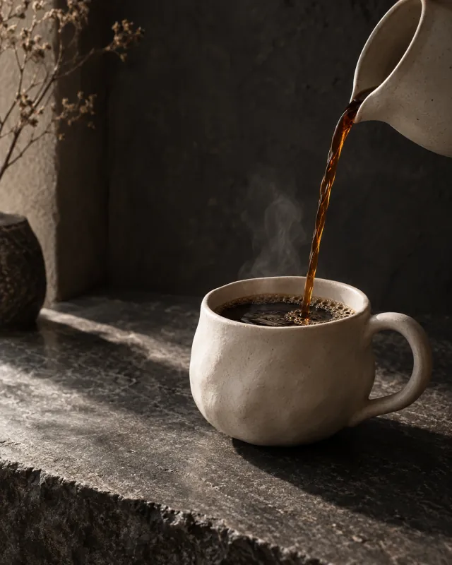Coffee in warm window light, adapted to a vertical story